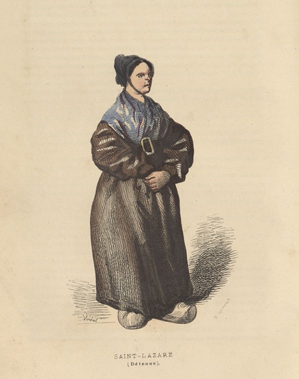 Saint-Lazare (détenue), dessin de H . Monnier, extrait de « Les français peints par eux-mêmes : encyclopédie morale du dix-neuvième siècle ». Tome IV, Paris L. Curmer, 1841 (Coll. Enap-Crhcp)